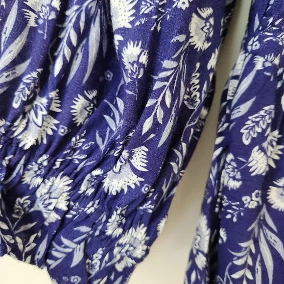 Boho Floral Peplum Top Ruffled Cottage Core Blue Prairie Feminine Romantic XS - Picture 7 of 12